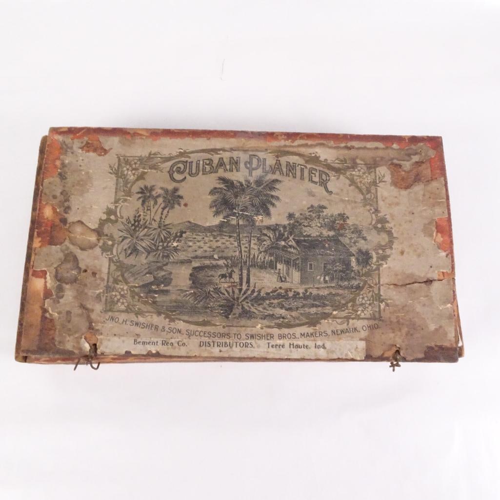 Antique Cuban Planter Wooden Cigar Box w/ Vintage Matchbook Collection Advertising (1 of 6)