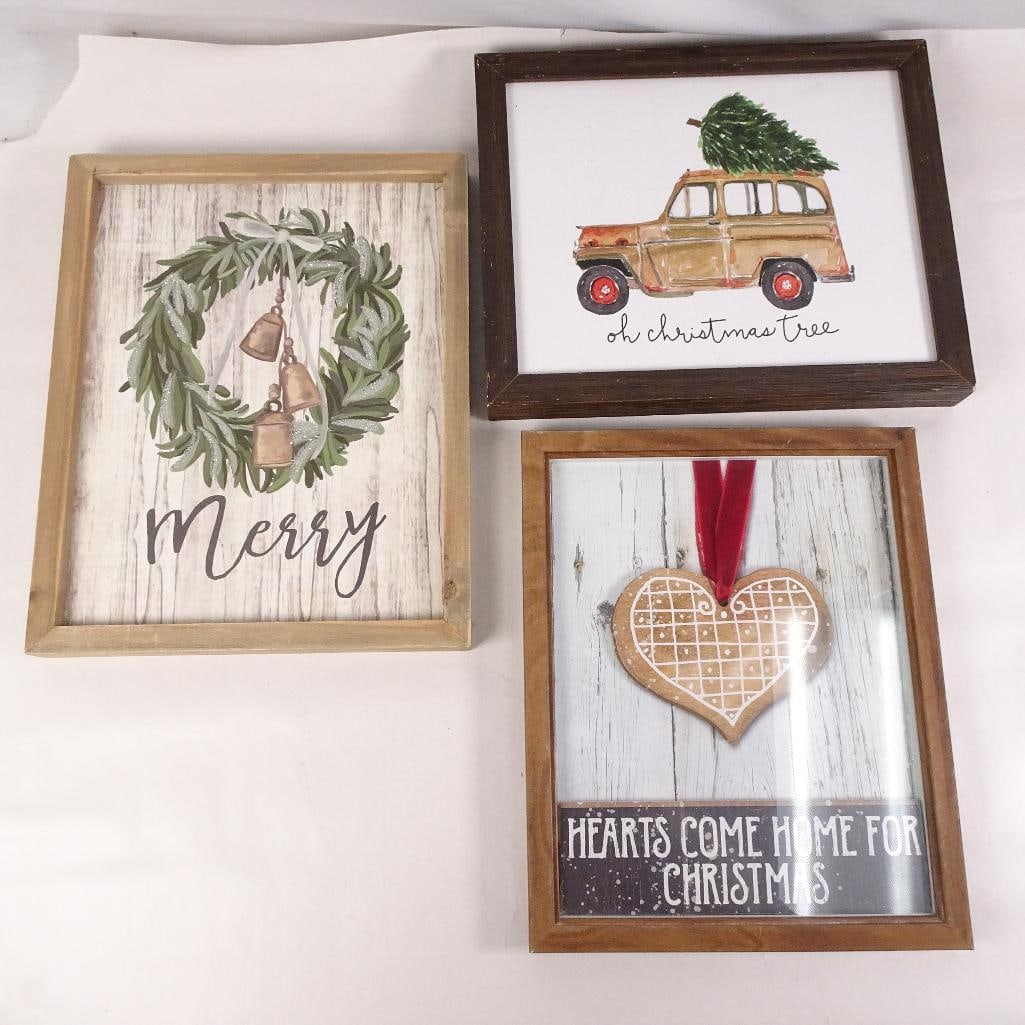Christmas Wall Art Decor Lot Framed Holiday Signs Merry Wreath Christmas Tree Farmhouse (1 of 10)