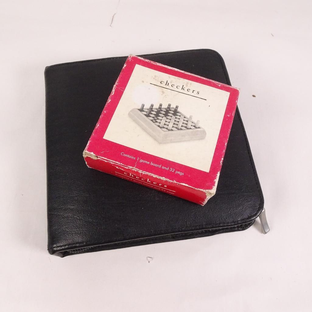 Vintage Travel Checkers Game Set in Zippered Case with Peg Pieces & Original Box (1 of 7)