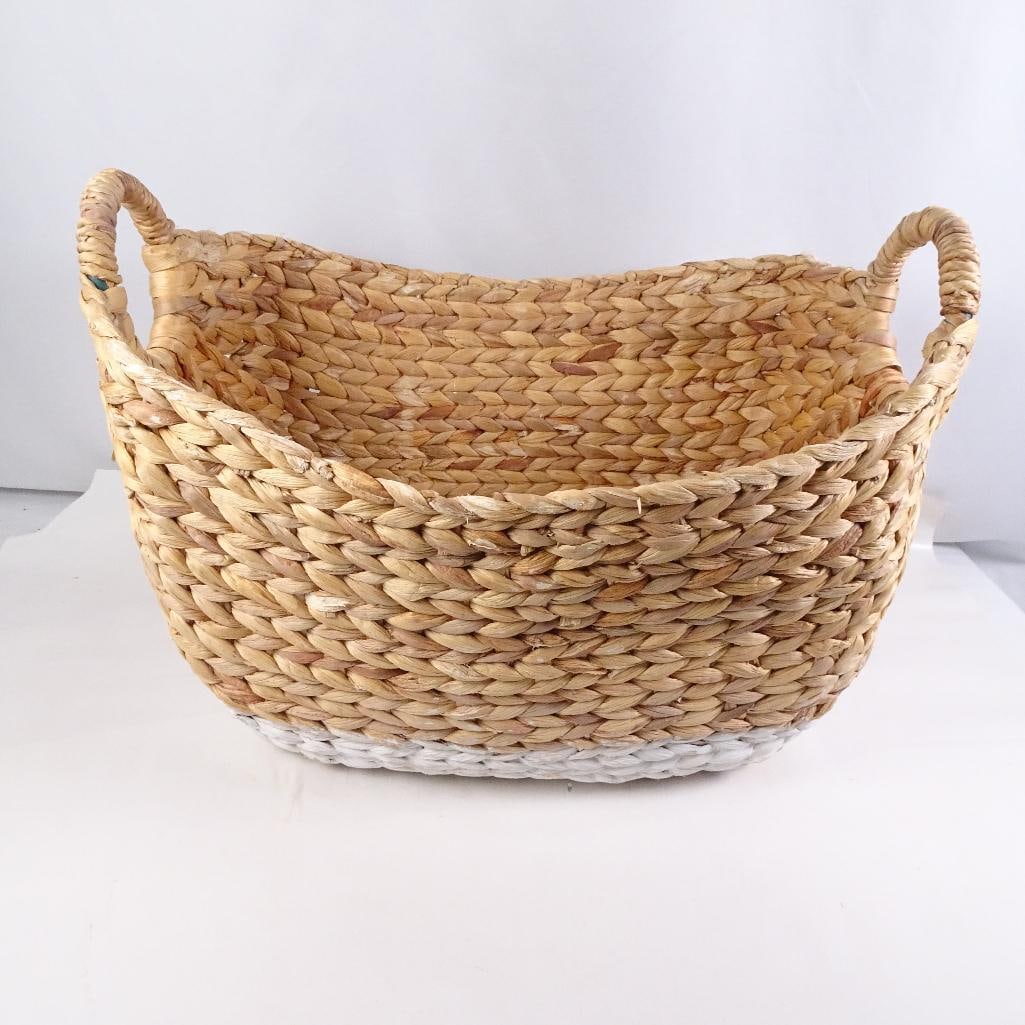 Large Handwoven Water Hyacinth Storage Basket with Handles Boho Farmhouse Decor (1 of 6)