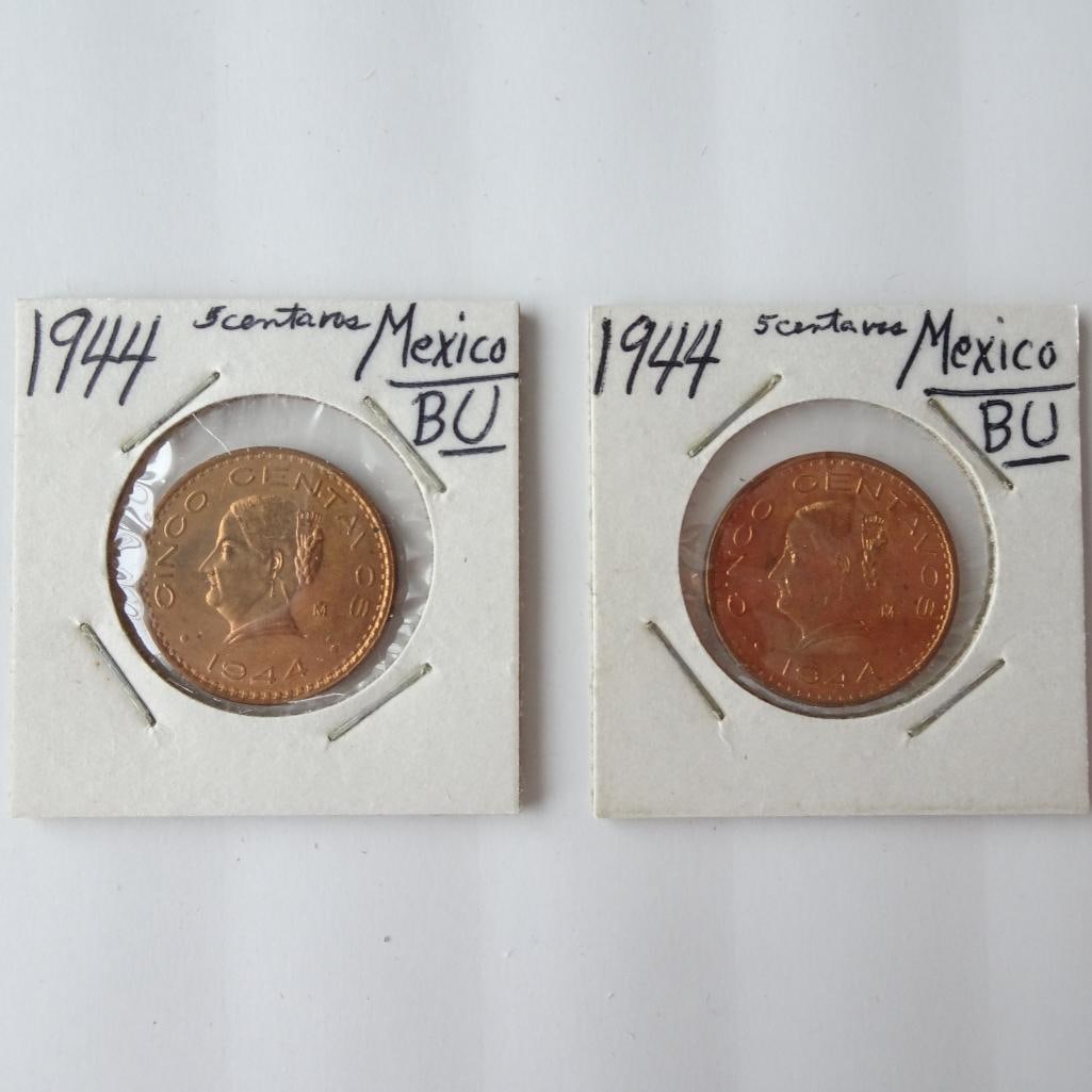 Lot of 2 ? 1944 Mexico 5 Centavos Coins BU Condition Mexican Coin Set (1 of 5)
