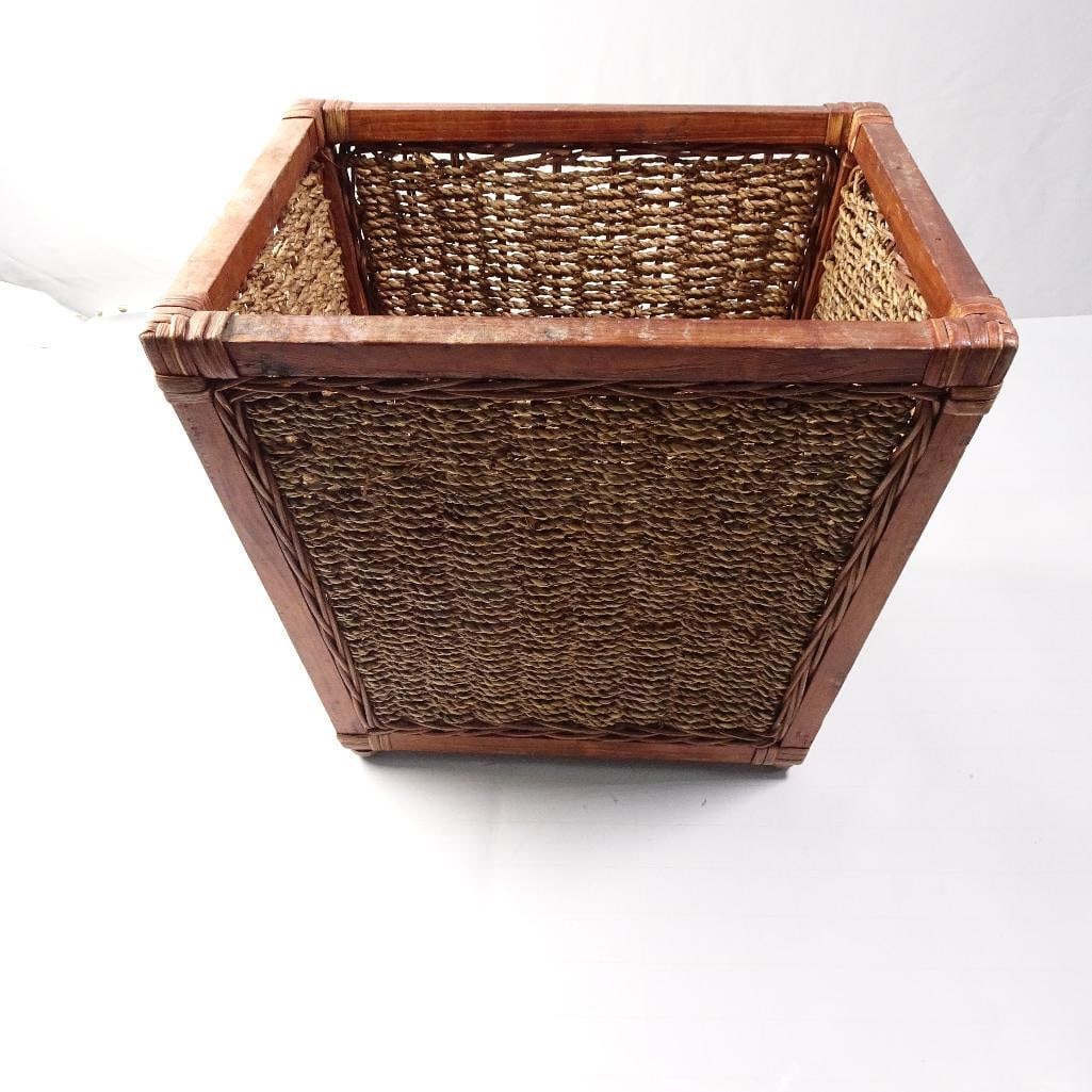 Vintage Woven Wicker Waste Basket Planter Holder (1 of 5)