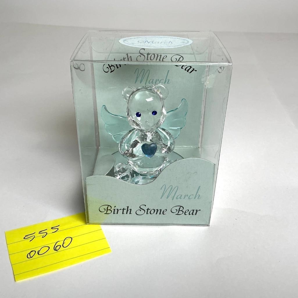 Birth Stone Art Glass Angel Teddy Bear Figurine: March Birth Stone Art Glass Angel Teddy Bear Figurine