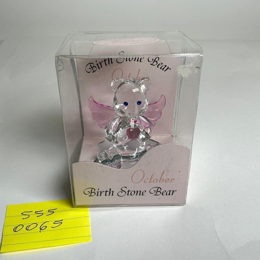 Birth Stone Art Glass Angel Teddy Bear Figurine: October Birth Stone Art Glass Angel Teddy Bear Figurine