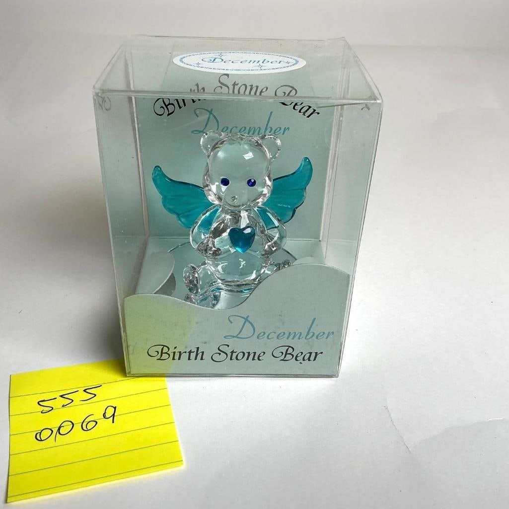 Birth Stone Art Glass Angel Teddy Bear Figurine: December Birth Stone Art Glass Angel Teddy Bear Figurine