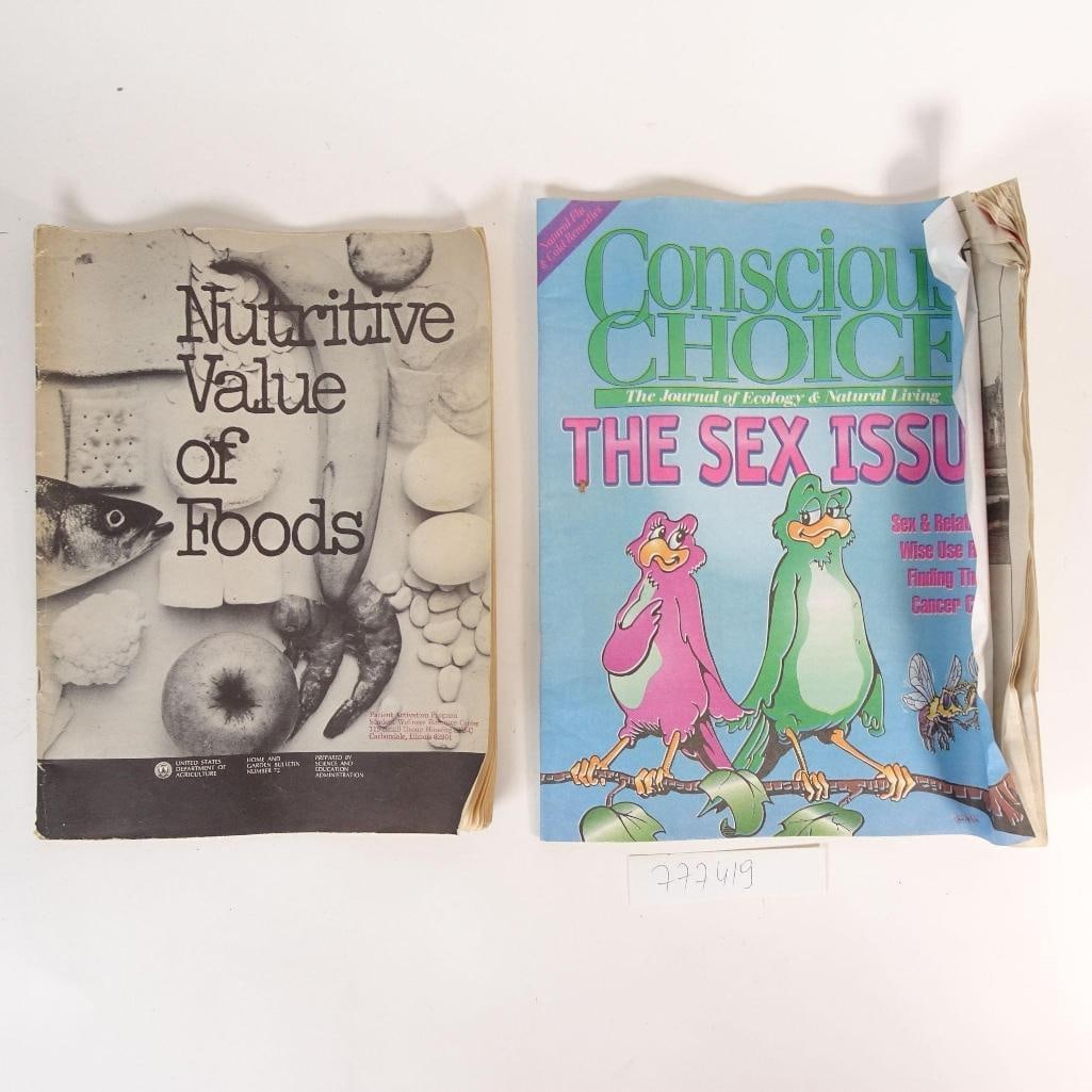 Vintage Publication Lot - Nutritive Value and Conscious Choice: Lot of two original vintage publications from the late 20th century: = "Nutritive Value of Foods" - U.S. educational publication focused on nutrition and food values. - "Conscious Choice - The Journal