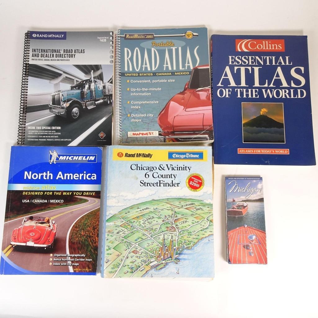 Vintage Road Atlases: Large mixed lot sold as one collection. Includes vintage road atlases, state and city maps, travel guides. Overall good vintage condition with normal wear from age and use. Sold as-is. Everything show