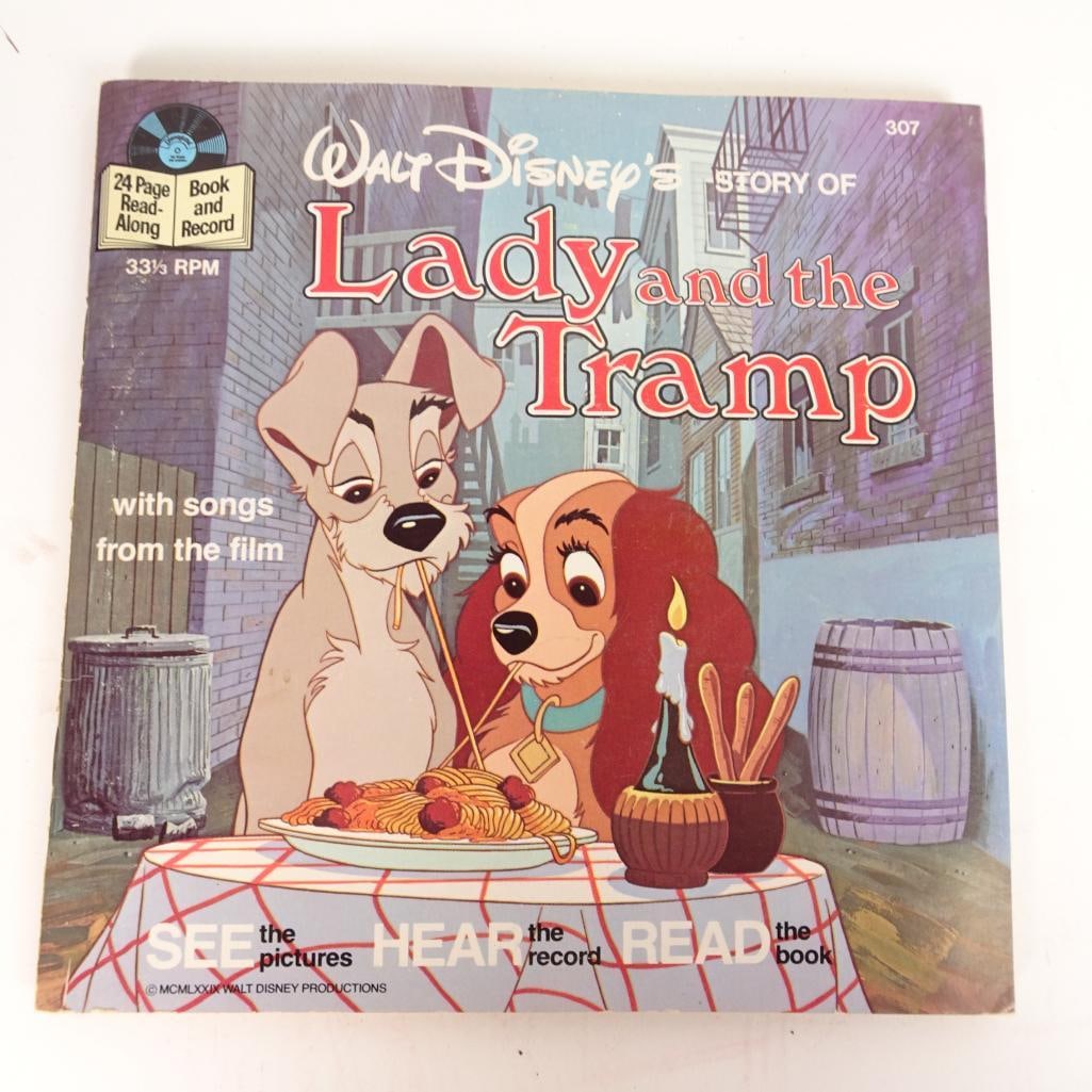Vintage Walt Disney Read-Along Book and Record - Lady and the Tramp (1968): Vintage Walt Disney Book and Record - Story of Lady and the Tramp. Includes: Original 24 page illustrated read-along book 7 inch Disneyland Records vinyl record Classic Disney storytelling with songs 