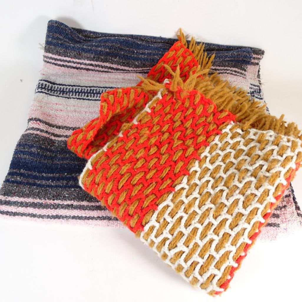 Lot of 2 Handwoven Style Textile Runners: Lot of two decorative woven textile runners in pre-owned condition. Great boho-inspired pieces suitable for table decor, layering textiles, wall decor, or rustic interior styling. _ Handwoven style ru
