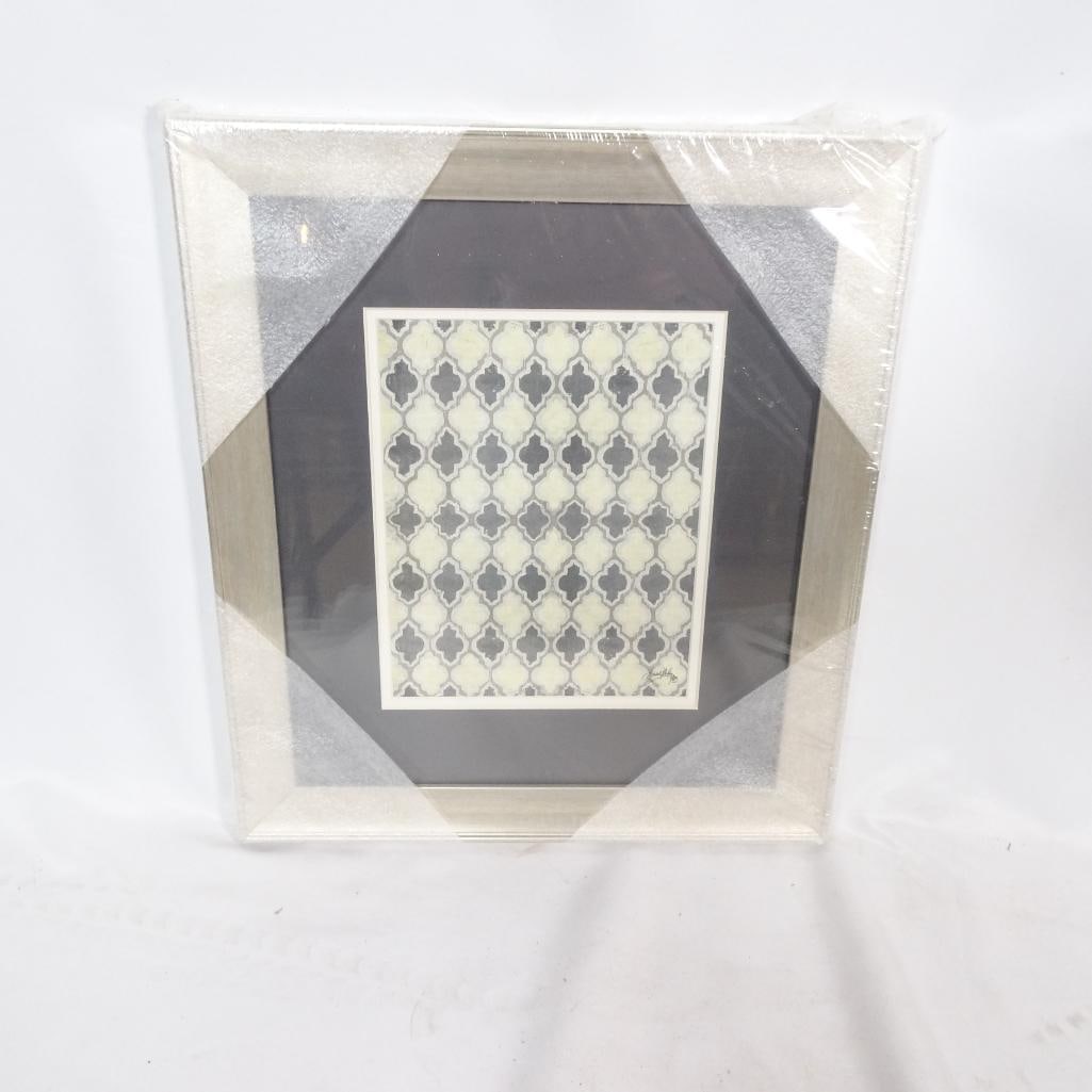 Modern Framed Art Print ?Gray Model II": Elegant framed art print titled "Gray Model II" by Made on Earth. This modern geometric trellis pattern features soft gray, charcoal, and cream tones ? perfect for contemporary, transitional, or neutr