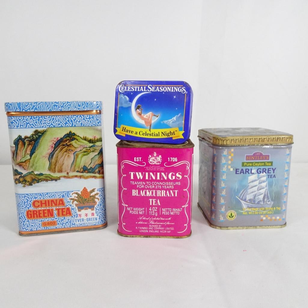 Vintage Tea Tin Lot (3) - Twinings Blackcurrant, China Green Tea, Earl Grey Tin Boxes (1 of 6)