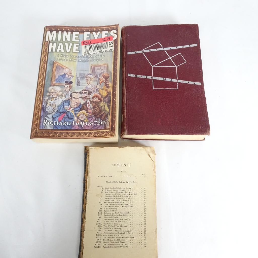 Vintage Book Lot (3) - Mine Eyes Have Seen 1997 + Practical Mathematics 1945 + Antique Chesterfield (1 of 8)