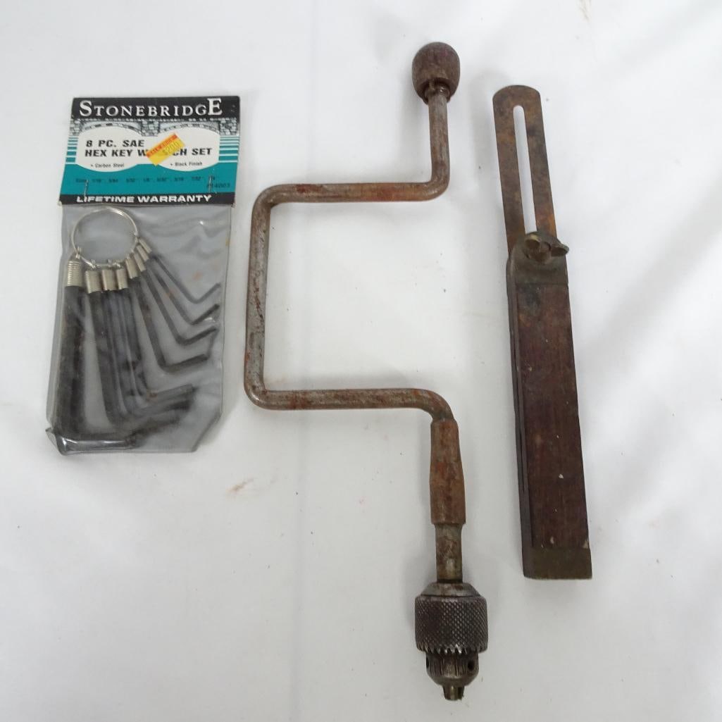 Vintage Hand Drill Brace + Tool Lot Hex Key Set Machinist Metal Tool (1 of 9)