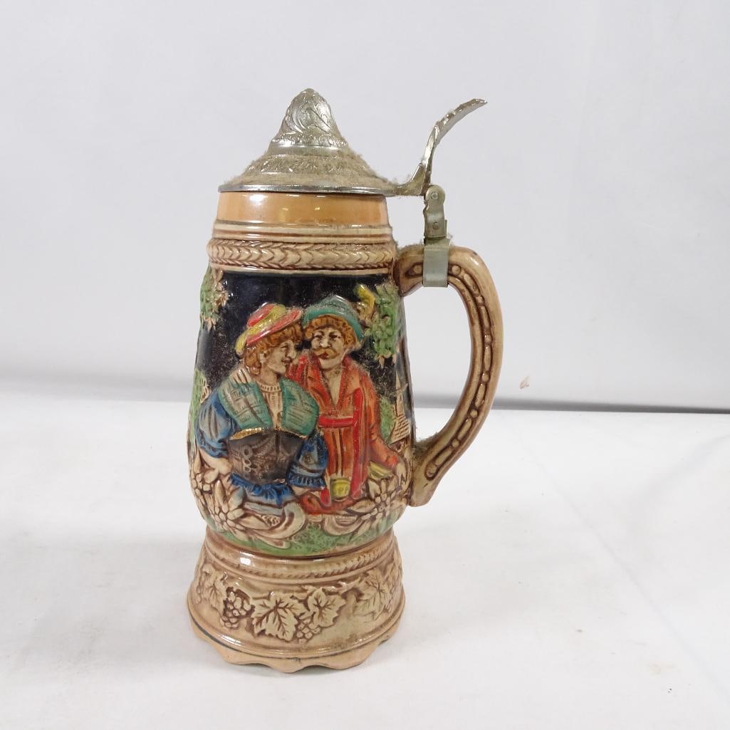 Vintage German Beer Stein Music Box w/ Lid - Hand Painted Figural Scene (1 of 6)