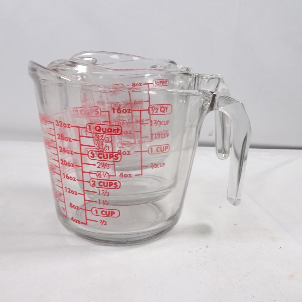 Anchor Hocking Glass Measuring Cups Set 3 pcs 1 Cup 2 Cup 4 Cup Red Markings USA (1 of 4)