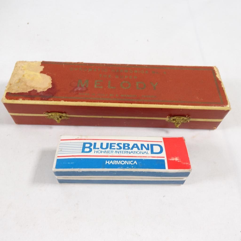 Lot 2 Harmonica Hohner Bluesband and Vintage Super Melody Chromatic w/ Cases (1 of 10)