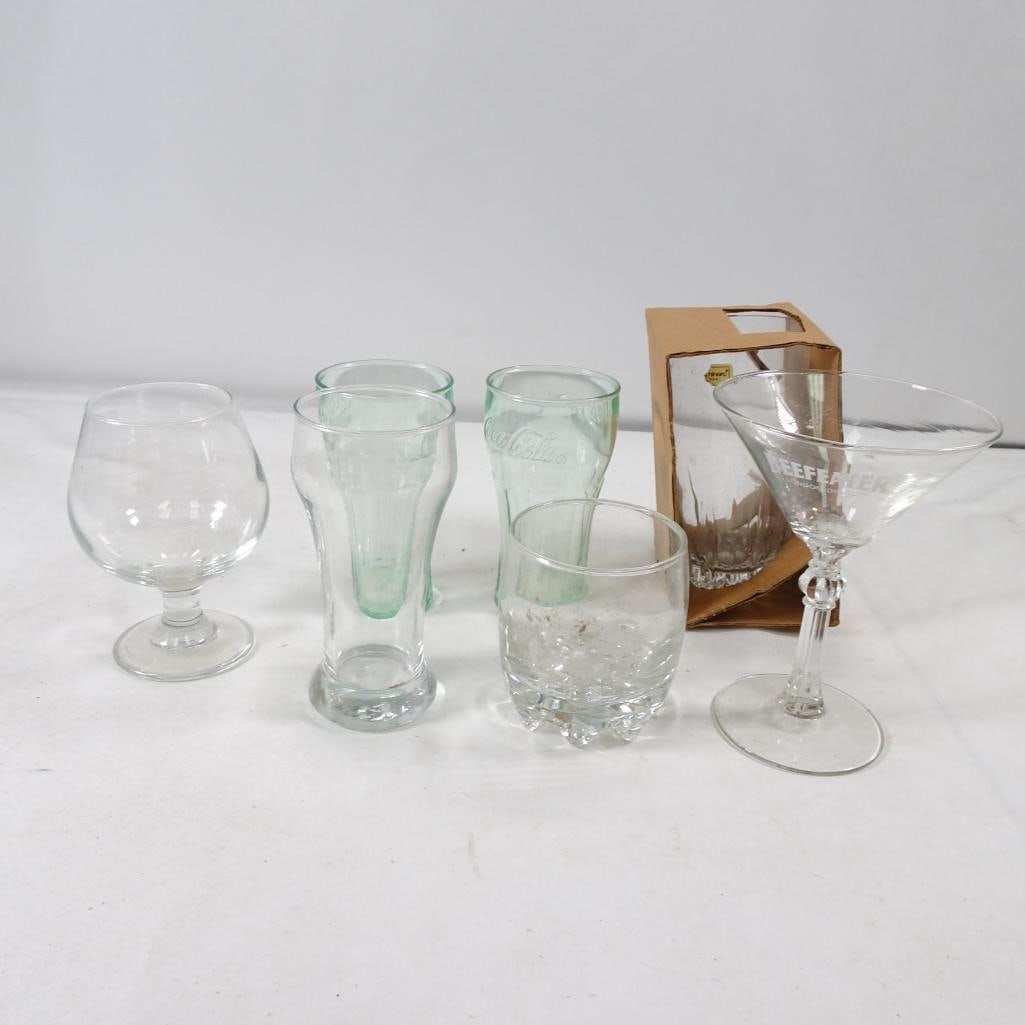 Mixed Glassware Lot Coca Cola Glasses Martini Snifter Rocks Glass Beer Mug Bar Set (1 of 7)