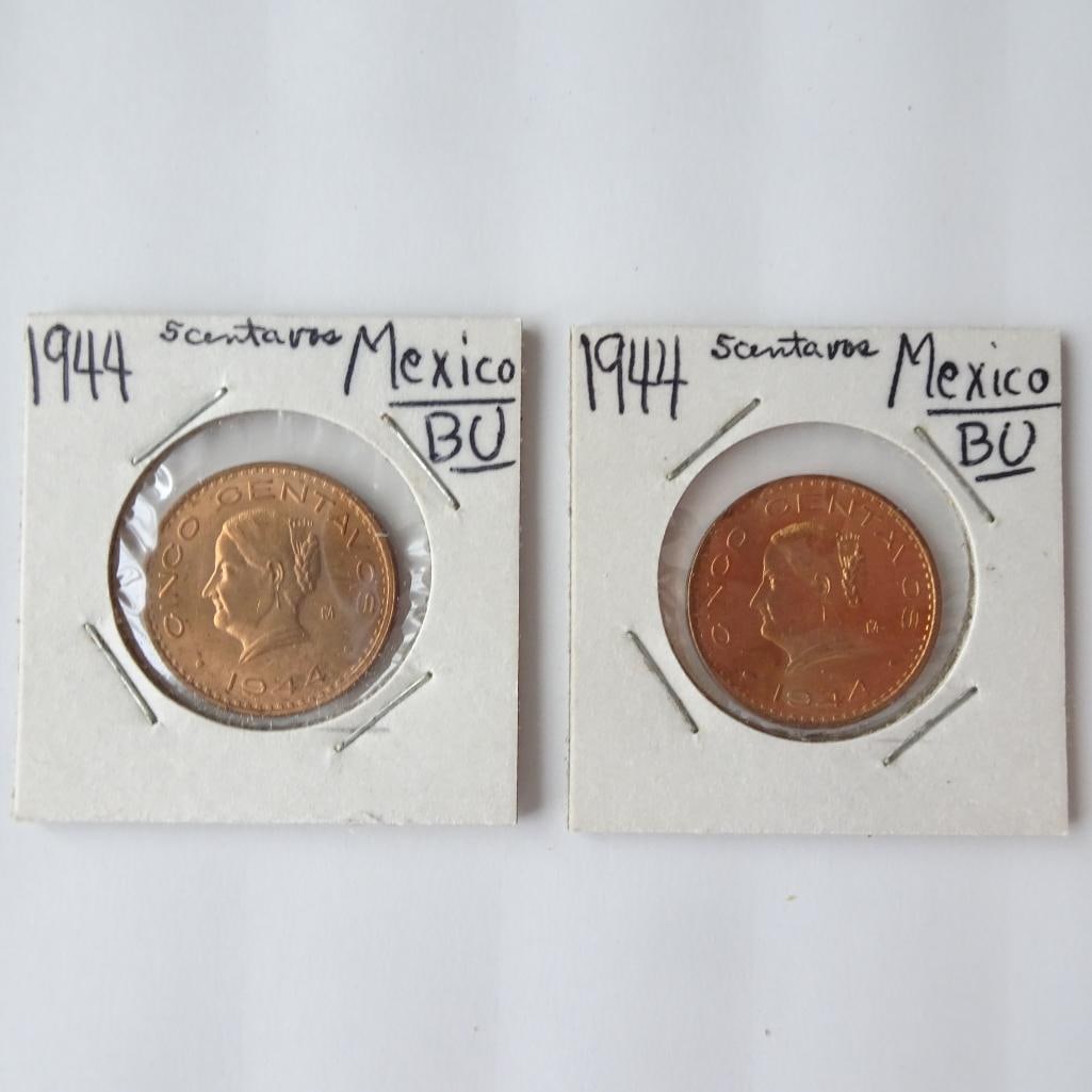 Lot of 2 - 1944 Mexico 5 Centavos Coins BU Condition Mexican Coin Set (1 of 5)