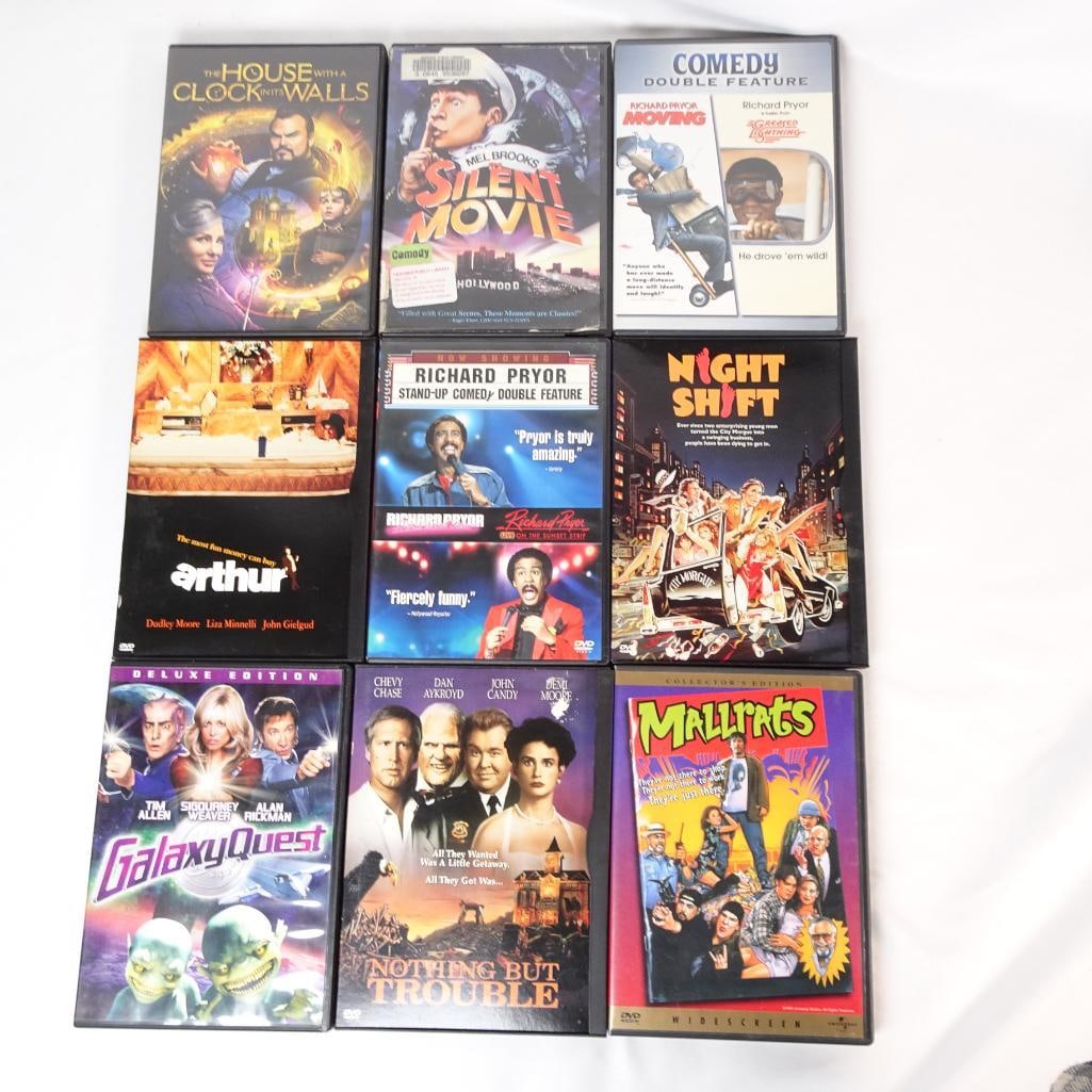 Lot of 9 Comedy DVDs - Galaxy Quest, Mallrats, Arthur, Silent Movie and More: Lot of 9 comedy DVD movies featuring classic comedies, cult favorites, and stand-up performances. A great bundle for comedy fans and movie collectors. All DVDs come in their original cases. Pre-owned 