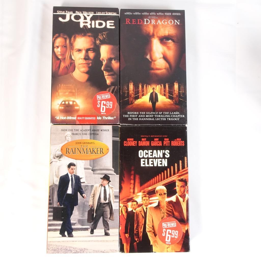 Lot of 4 VHS Movies - Ocean?s Eleven, Red Dragon, The Rainmaker, Joy Ride - Crime Thriller: Lot of 4 movies on VHS tape, featuring a mix of crime, thriller, and drama films with major Hollywood stars. A strong collection of popular and well-known films, perfect for fans of crime thrillers an