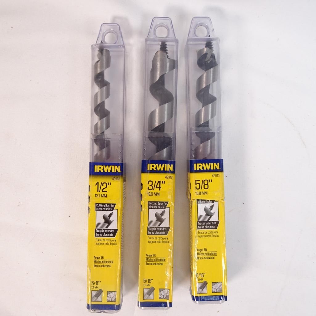 IRWIN Lot of 3 Wood Auger Drill Bits 1/2 5/8 3/4 in w/ Cases (1 of 3)