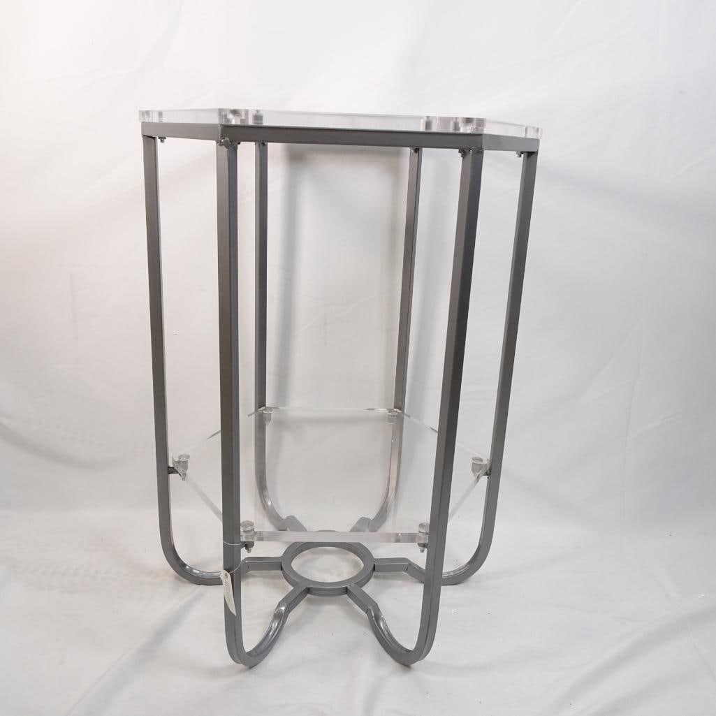Modern Acrylic and Metal Hexagon Side Table Plant Stand Clear Lucite Look (1 of 9)