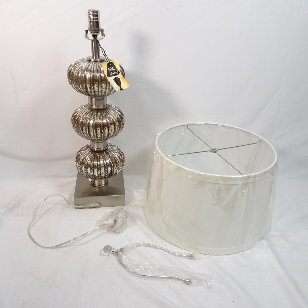 BMC Lighting Mercury Glass Table Lamp w/ White Drum Shade Modern Glam 28" (1 of 7)