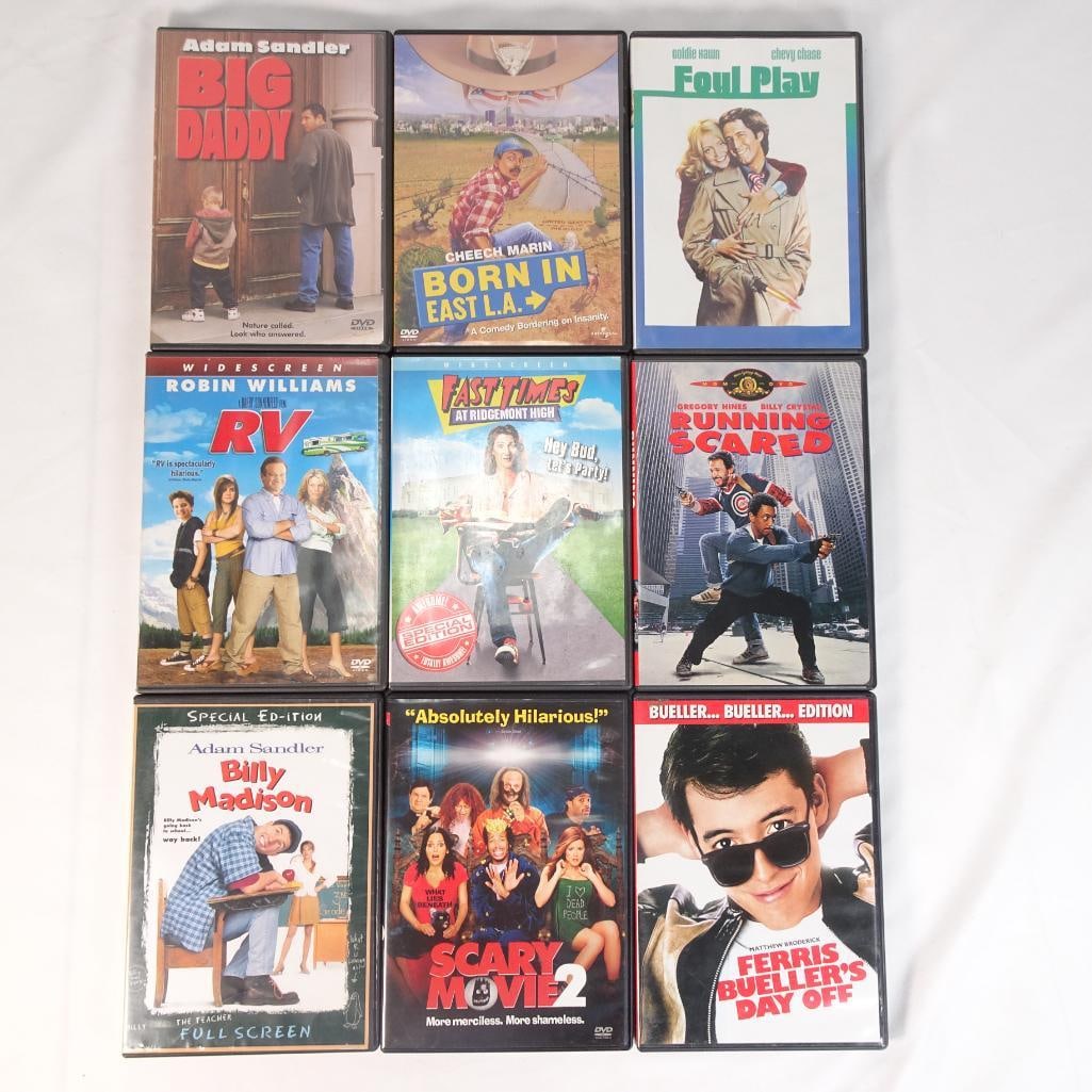 Lot of 9 Comedy DVD Movies | Adam Sandler, Ferris Bueller, Scary Movie 2 + More: Lot of 9 DVD comedy movies featuring popular classics and fan favorites. A fun mixed collection great for movie lovers, collectors, or resale. Condition: Pre-owned with visible shelf wear, scuffs, and