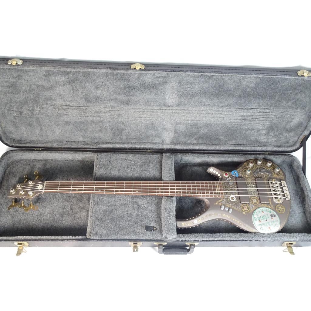 Custom Steampunk 5 String Electric Bass Guitar Skull Industrial Art Unique (1 of 14)