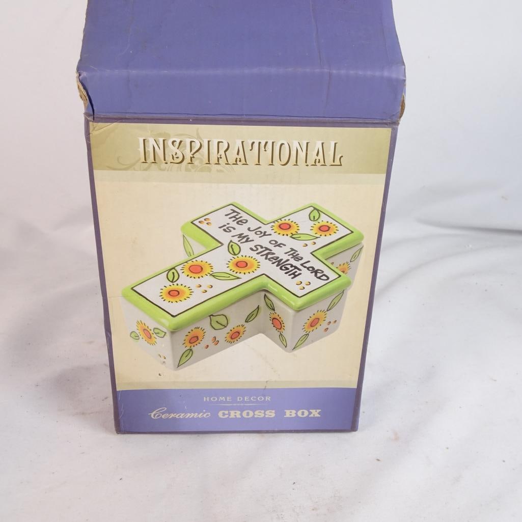 Inspirational Ceramic Cross Trinket Box ?The Joy of the Lord is My Strength" w/ Box (1 of 4)