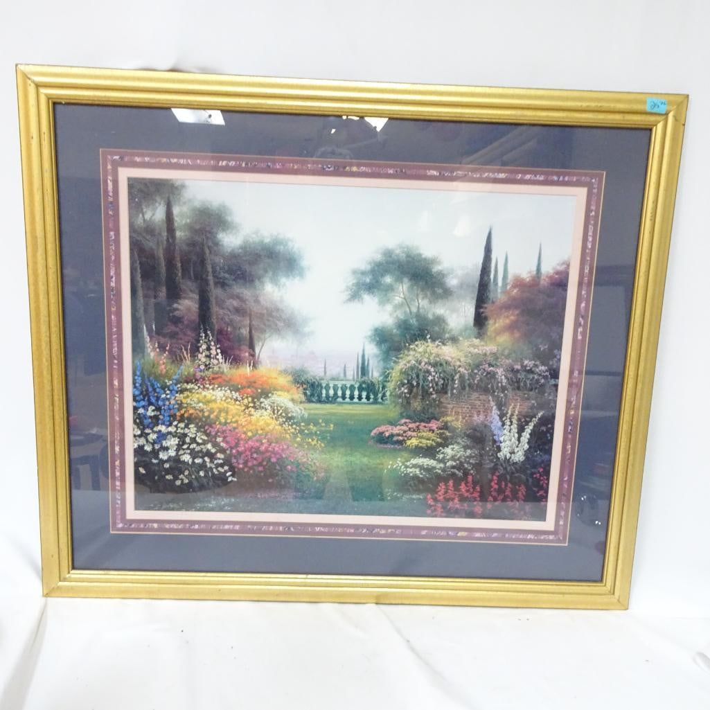 Large Framed Floral Garden Landscape Print Wall Art - Tuscany Style (1 of 5)