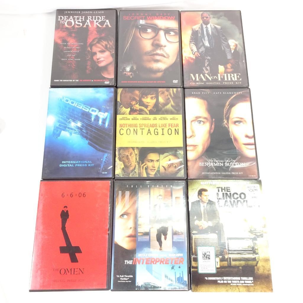 DVD Movie Lot 9 Films Secret Window Contagion Benjamin Button Lincoln Lawyer + Press Kits (1 of 2)
