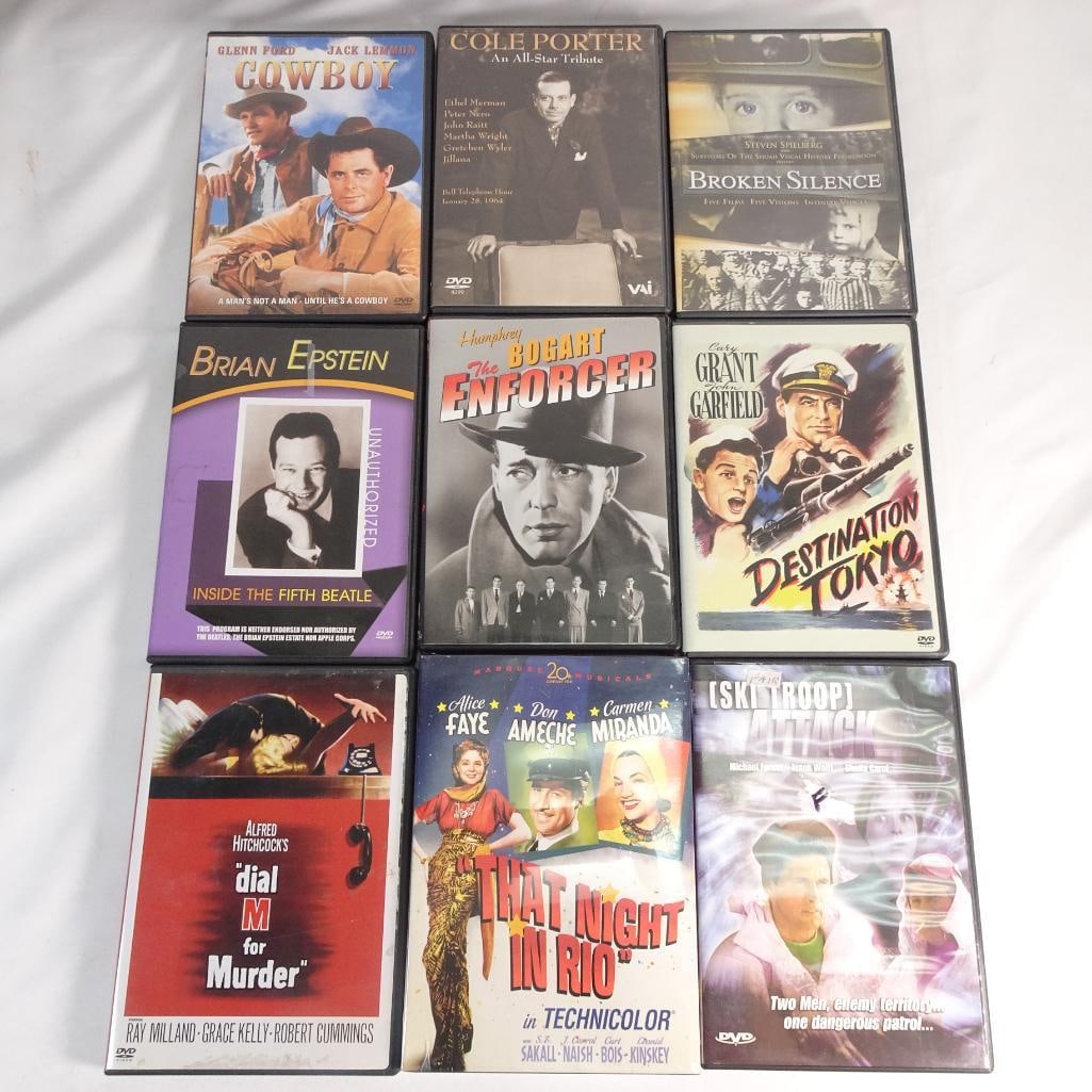 Classic DVD Movie Lot 9 Films Hitchcock Cary Grant Bogart Vintage Collection: Mixed DVD lot featuring 9 classic films, vintage titles, and documentaries. Pre-owned. Discs in good condition with normal wear. Cases may have shelf wear or stickers (see photos).