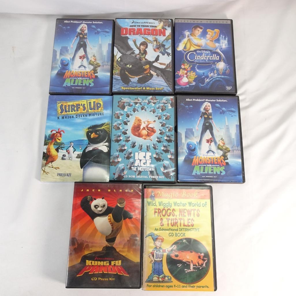 Kids Animated DVD Lot Kung Fu Panda Ice Age How to Train Your Dragon 8 Movies: Great animated and family-friendly DVD lot featuring popular kids movies. Pre-owned. Discs are in good condition with normal wear. Cases may show minor shelf wear or stickers (see photos).