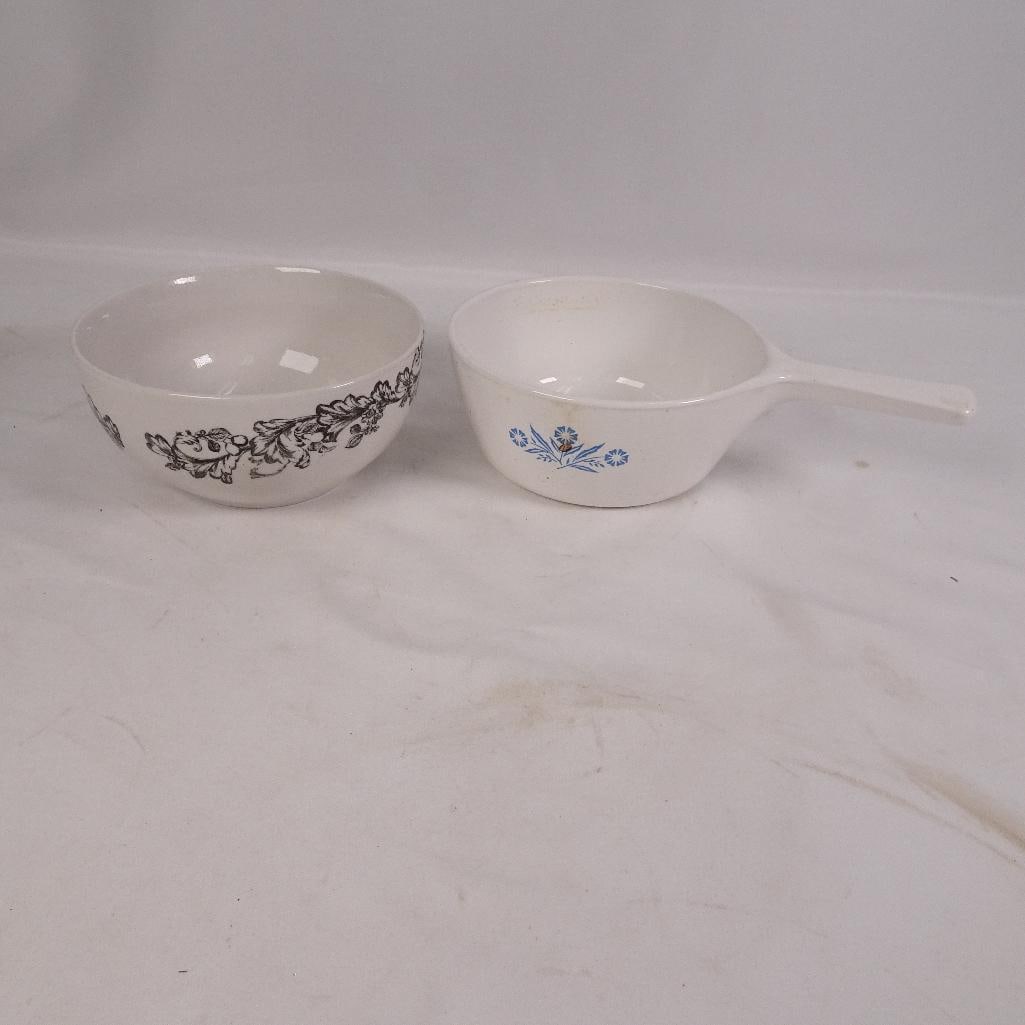Vintage Kitchenware Lot Corning Ware Sauce Pan and Decorative Serving Bowl Milk Glass (1 of 7)