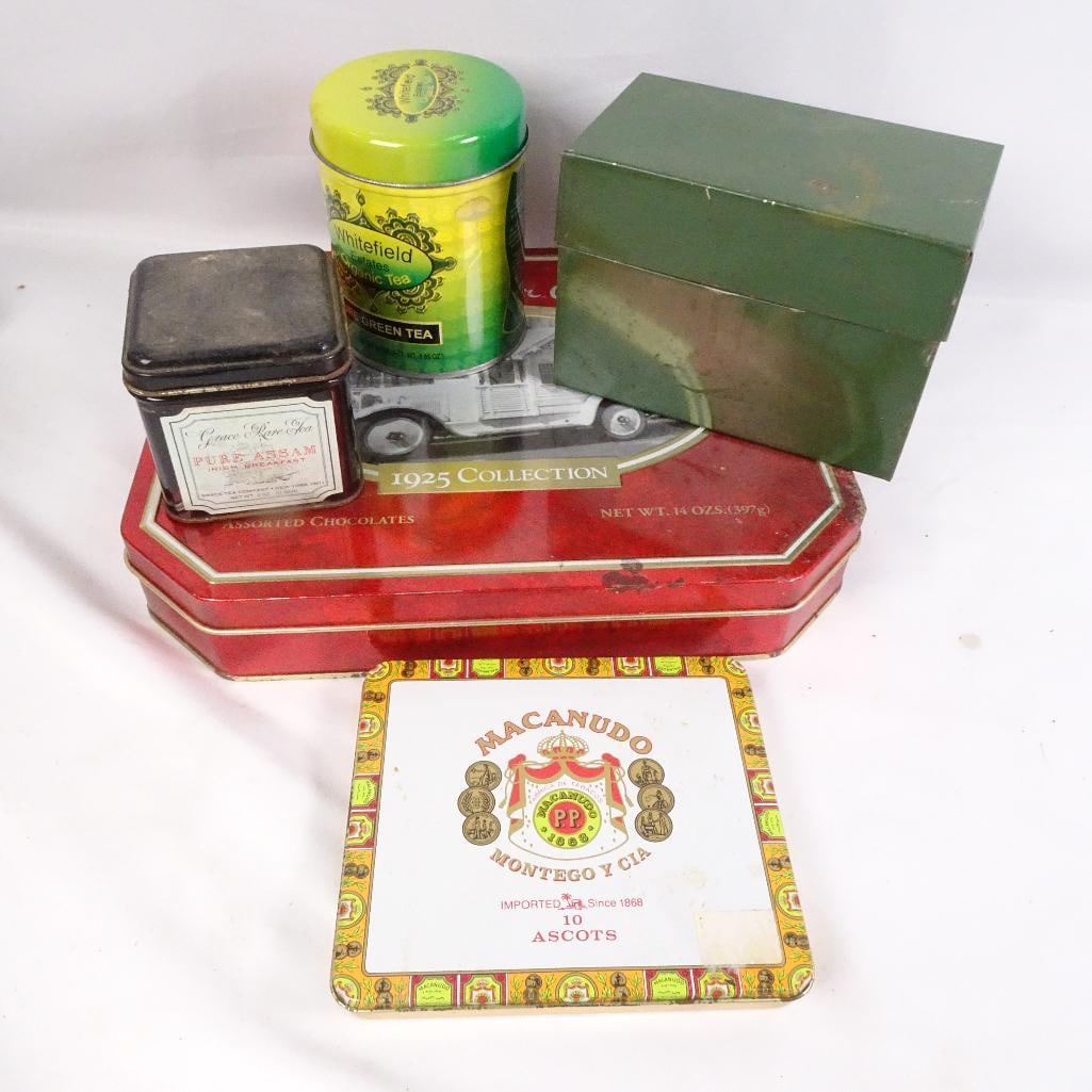 Vintage Decorative Tin Box Lot Tea Tins Chocolate Tin Cigar Tin Storage Boxes (1 of 12)