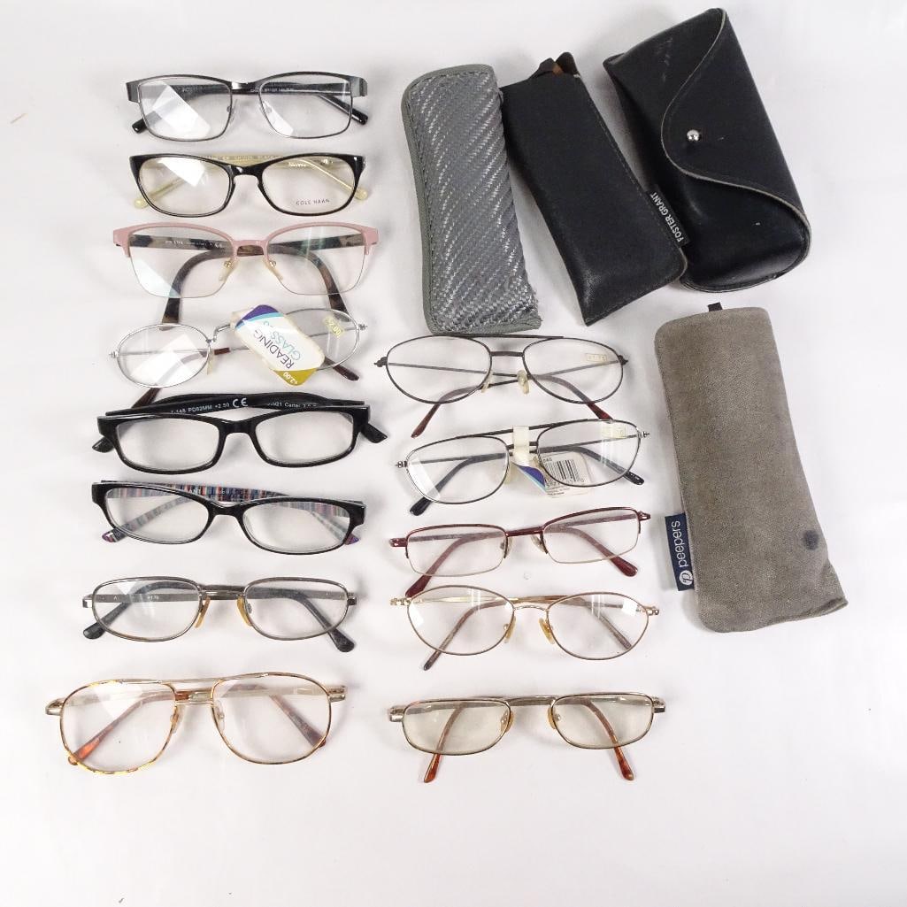 Large Lot of 13 Reading Glasses and Eyeglass Frames Prada Cole Haan Foster Grant Cases (1 of 10)