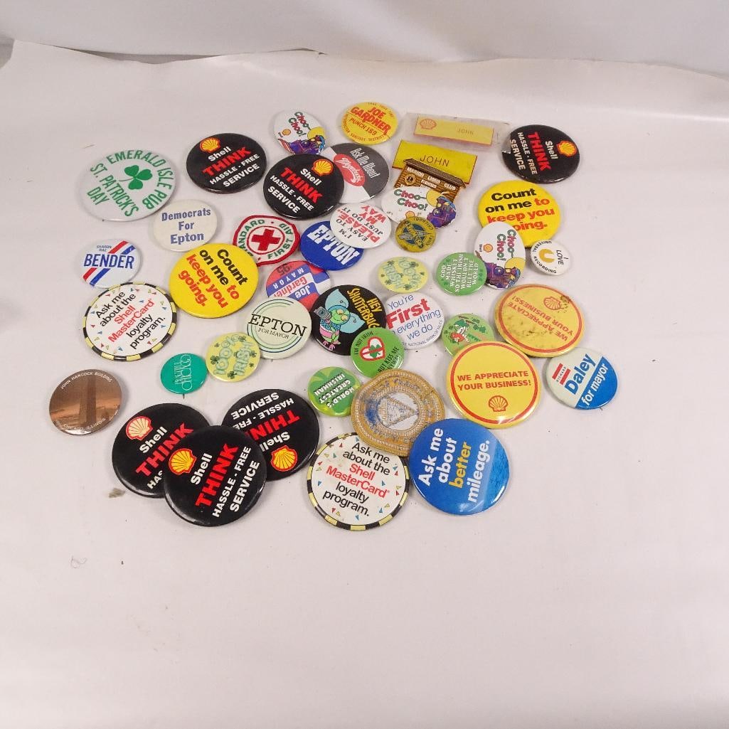 Vintage Advertising Political Pinback Button Lot Shell Campaign St. Patrick?s Day 40+ Pieces (1 of 7)