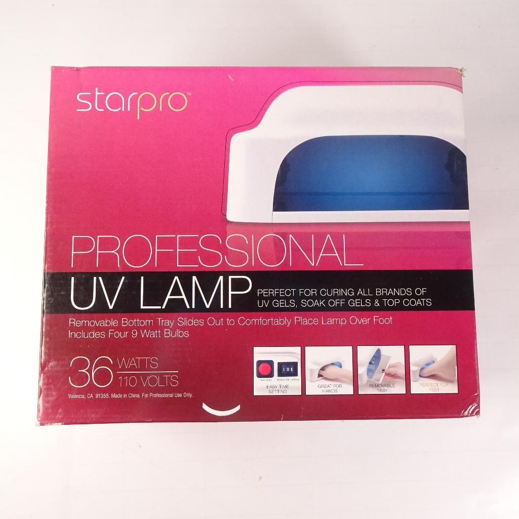 StarPro Professional UV Nail Lamp 36W - Gel Nail Dryer with Removable Tray: StarPro Professional UV Nail Lamp designed for curing UV gels, soak-off gels, and top coats. Features a 36-watt system with four UV bulbs and a removable reflective bottom tray for easy cleaning and c
