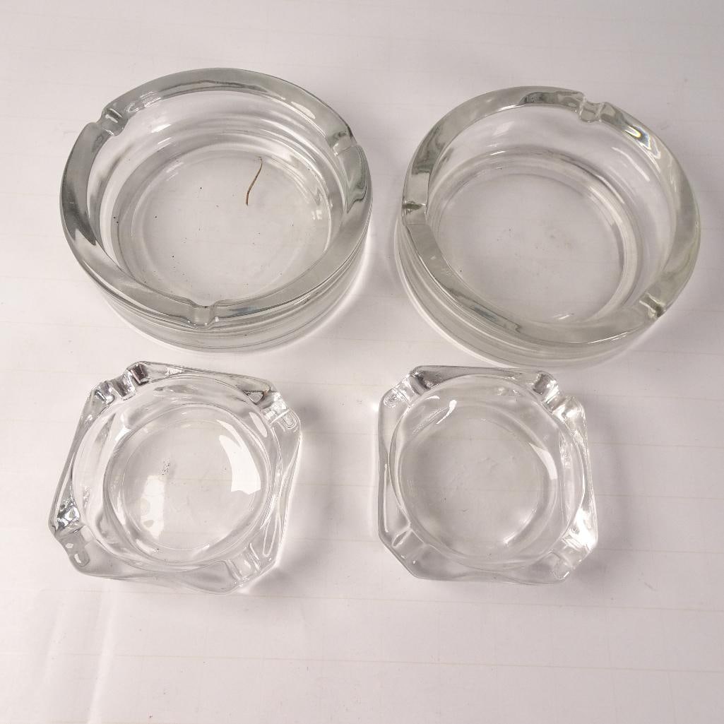 Lot of 4 Vintage Clear Glass Ashtrays Heavy Glass Round and Square Mixed Set (1 of 5)