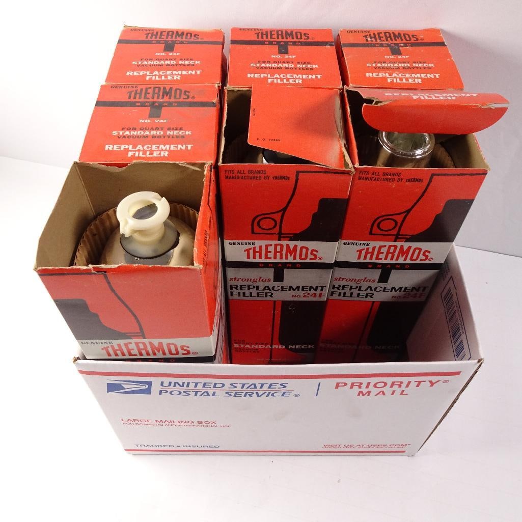 Lot of 7 Genuine Thermos Stronglas No. 24F Replacement Fillers Quart Standard Neck NOS w/ Boxes (1 of 3)