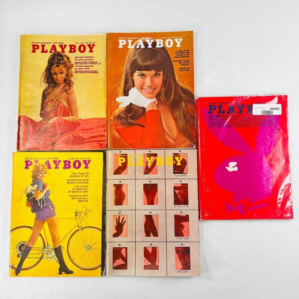 Vintage Playboy Magazines -Featuring 1970/1971: set of five (5) vintage issues of Playboy Magazine. Known for its sophisticated blend of world-class photography, award-winning journalism, and interviews with the most influential figures of the 20th