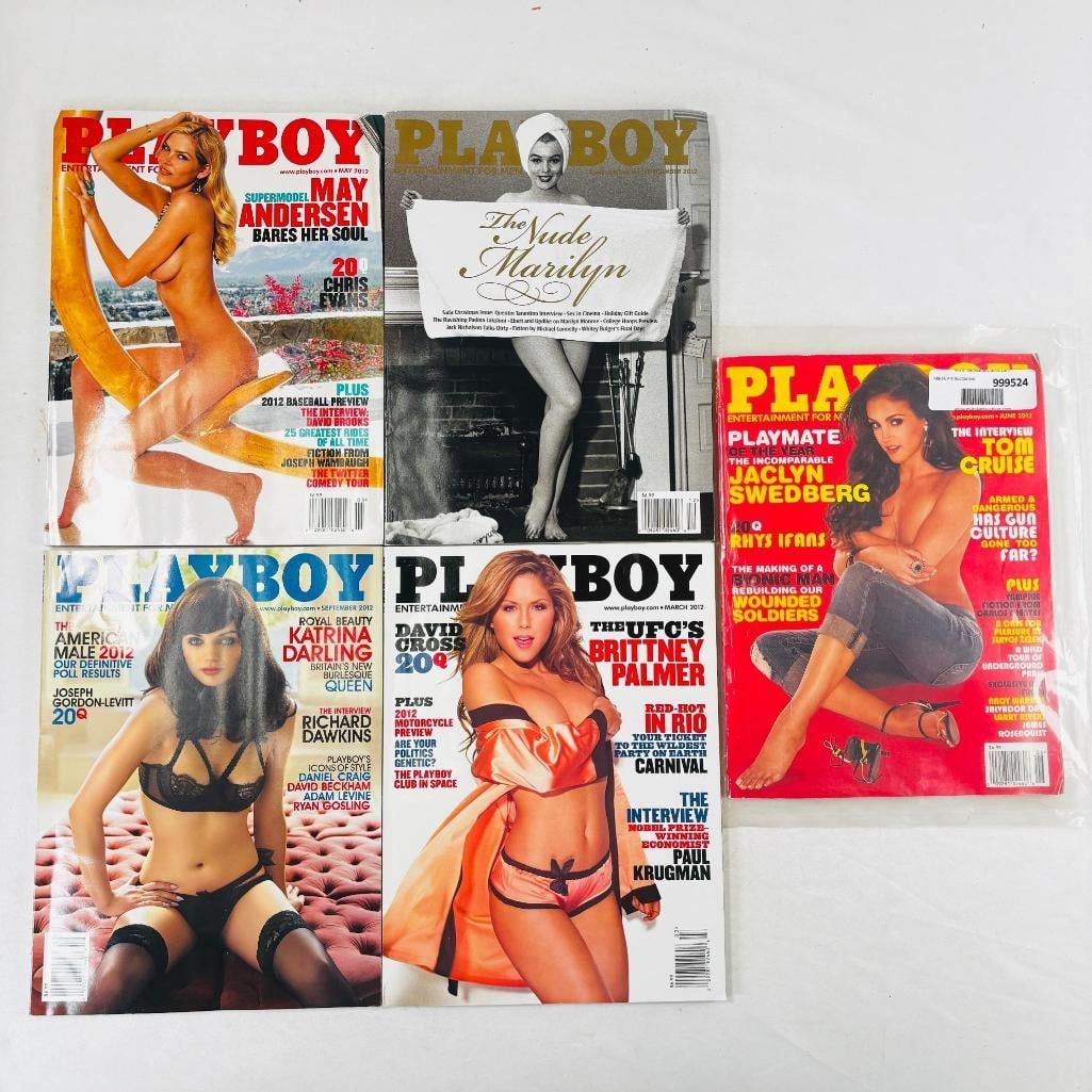 Playboys Featuring Brittney Palmer 2012: set of five (5) vintage issues of Playboy Magazine. Known for its sophisticated blend of world-class photography, award-winning journalism, and interviews with the most influential figures of the 20th