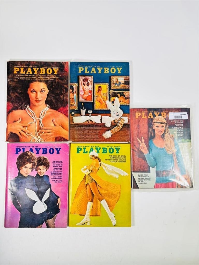 1970 Playboy Magazine Collection Classic Issues: set of five (5) vintage issues of Playboy Magazine. Known for its sophisticated blend of world-class photography, award-winning journalism, and interviews with the most influential figures of the 20th