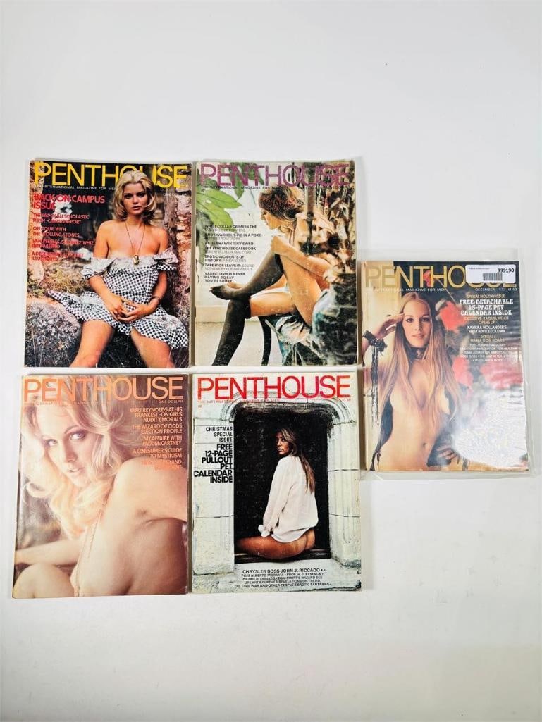 1971-72 Vintage Penthouse Magazine Lot - Set of 5: set of five (5) vintage issues of Penthouse Magazine. Known for its sophisticated blend of provocative pictorials, high-end lifestyle features, and award-winning investigative journalism, this publica
