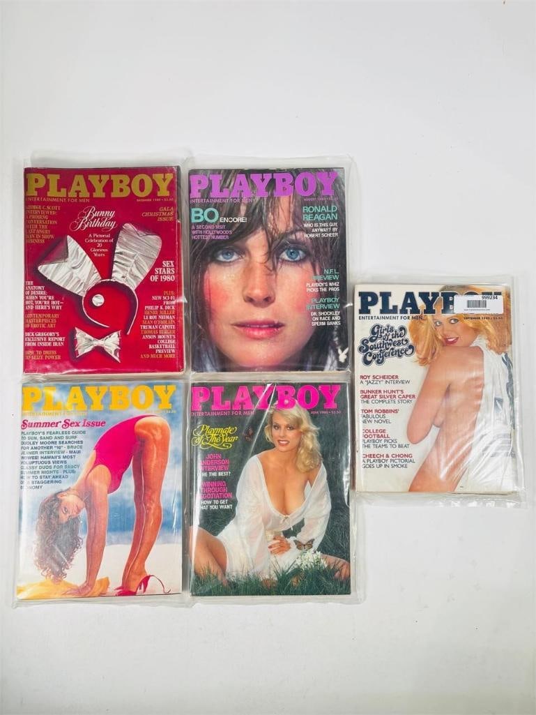 Vintage Playboy Magazines - 1980 Ronald Reagan: set of five (5) vintage issues of Playboy Magazine. Known for its sophisticated blend of world-class photography, award-winning journalism, and interviews with the most influential figures of the 20th