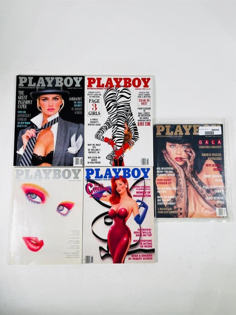 Vintage Playboy Magazines Iconic Collectibles 1988: set of five (5) vintage issues of Playboy Magazine. Known for its sophisticated blend of world-class photography, award-winning journalism, and interviews with the most influential figures of the 20th