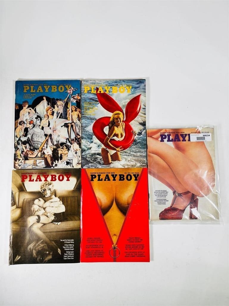 Vintage Playboy Lot - 5 Issues - early 70s: set of five (5) vintage issues of Playboy Magazine. Known for its sophisticated blend of world-class photography, award-winning journalism, and interviews with the most influential figures of the 20th