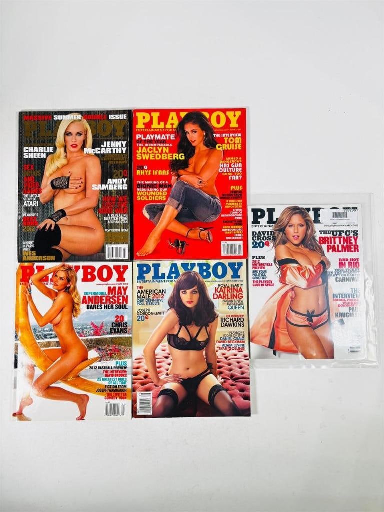Playboy Magazines Collectibles 2012: set of five (5) vintage issues of Playboy Magazine. Known for its sophisticated blend of world-class photography, award-winning journalism, and interviews with the most influential figures of the 20th