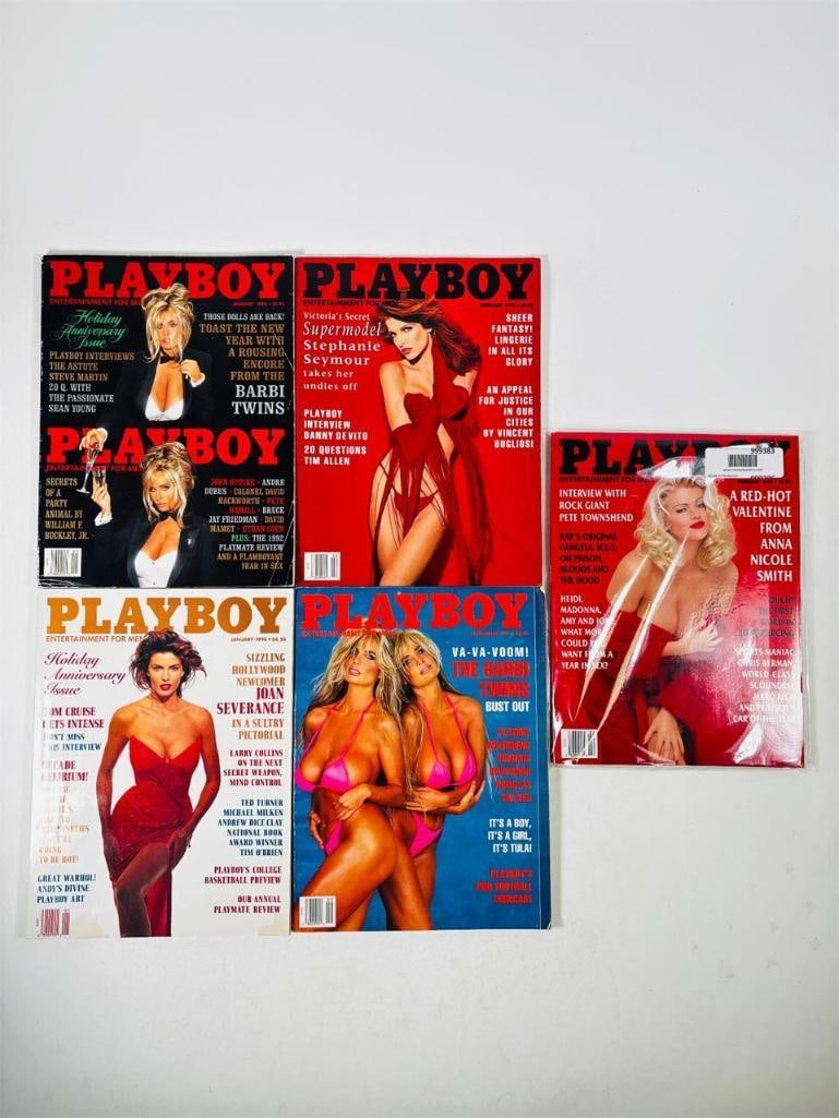 Playboy Magazines -Featuring Barbi Twins 1990s: set of five (5) vintage issues of Playboy Magazine. Known for its sophisticated blend of world-class photography, award-winning journalism, and interviews with the most influential figures of the 20th